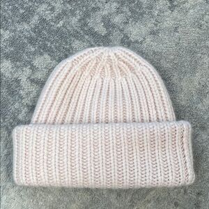 NWT Say Hurray Cashmere Knit Beanie Hat Ribbed Macadamia Light Pink